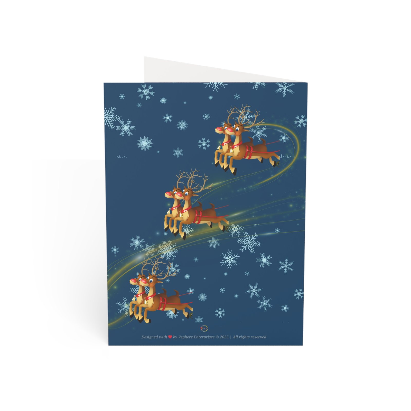 Midnight Blue Reindeer Magic Holiday Greeting Card | Christmas & New Year Edition - Image 3